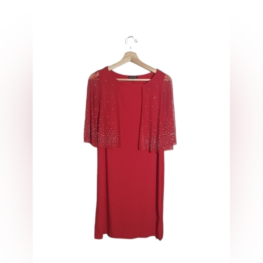 Marina Red Midi Short Cape Dress
